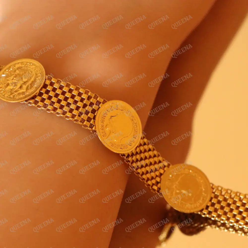 Iconic Golden 3 Lyra Coins Strip Bracelet Necklaces