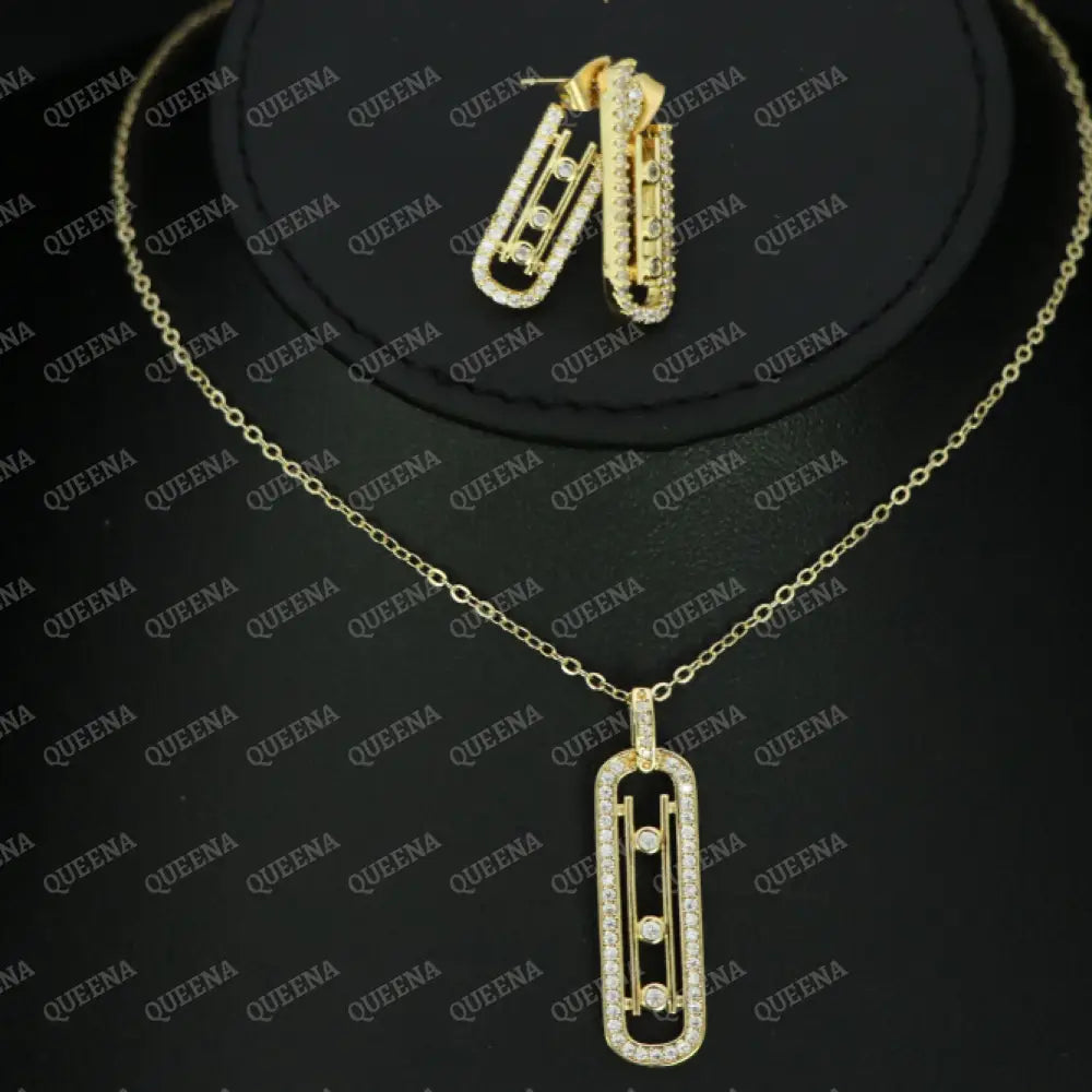Iconic Mika Zircon Yellow Gold Set- Necklace And Earring Jewelry Sets