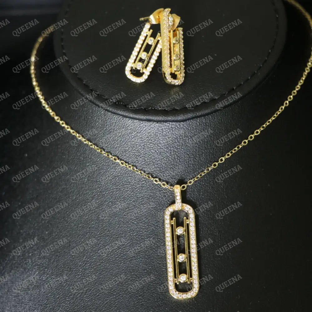 Iconic Mika Zircon Yellow Gold Set- Necklace And Earring Jewelry Sets