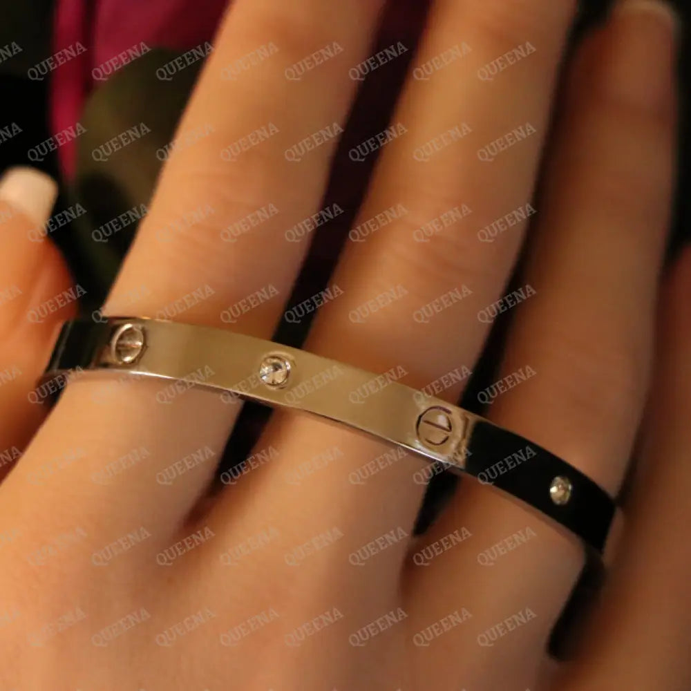 Iconic SILVER Bangle LOVE Bracelet with Crystal Diamonds Medium Size 17 Bracelet