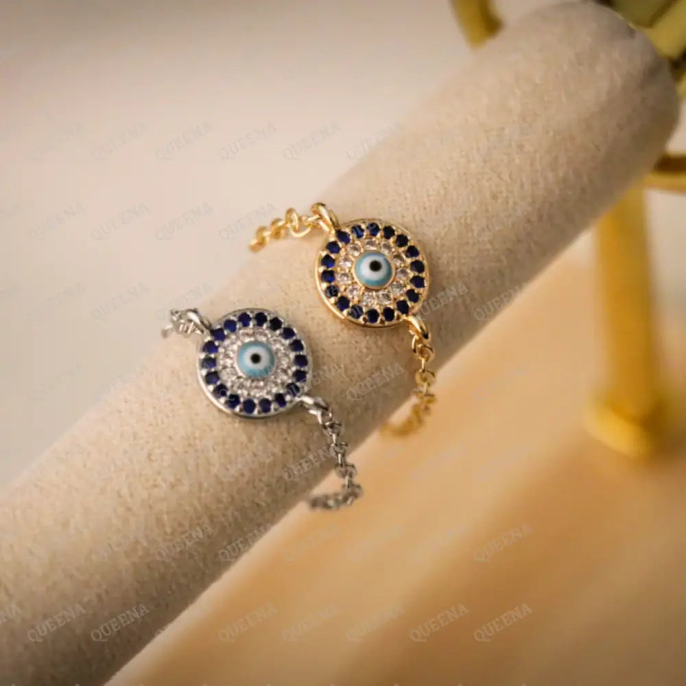 Lucky Turkish Evil Eye Charm Zircon Delicate Chain Ring Rings