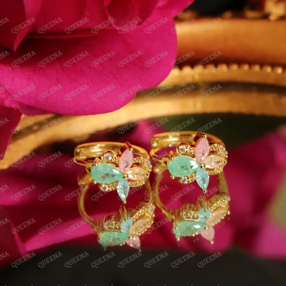 LUNA Flower In Turquoise & Pink Crystal Hoop Earrings Earrings
