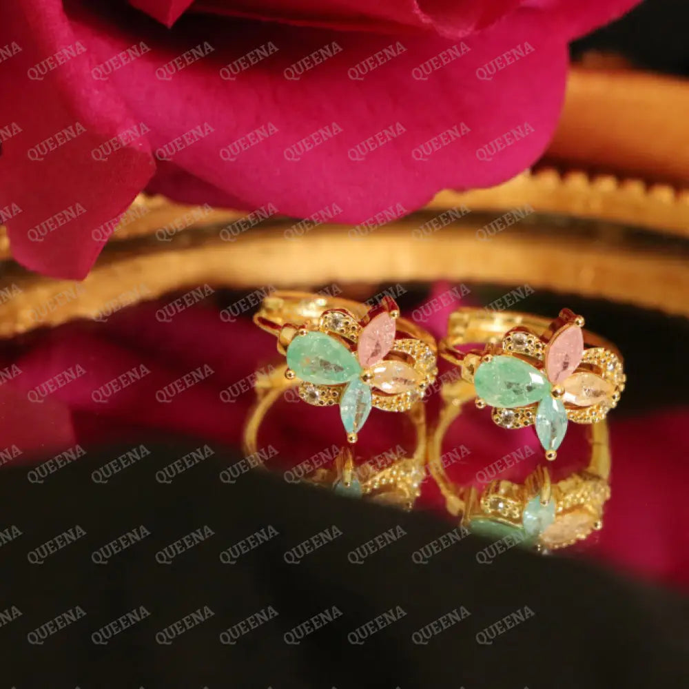 LUNA Flower In Turquoise & Pink Crystal Hoop Earrings Earrings