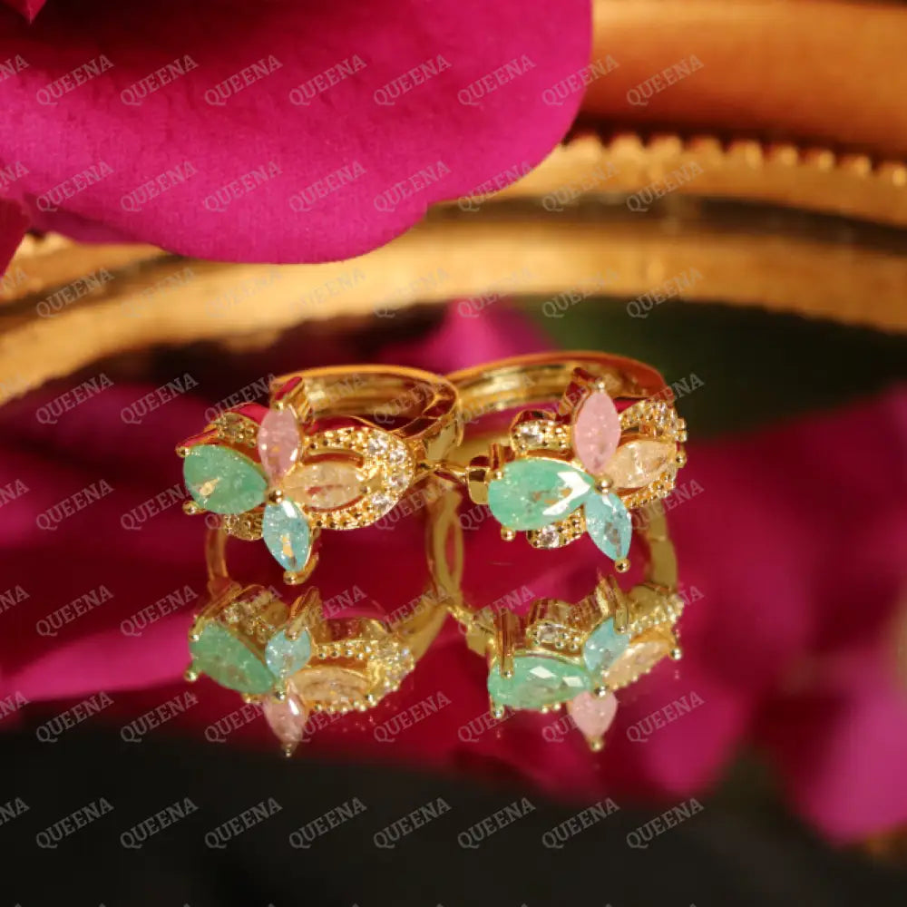 LUNA Flower In Turquoise & Pink Crystal Hoop Earrings Earrings
