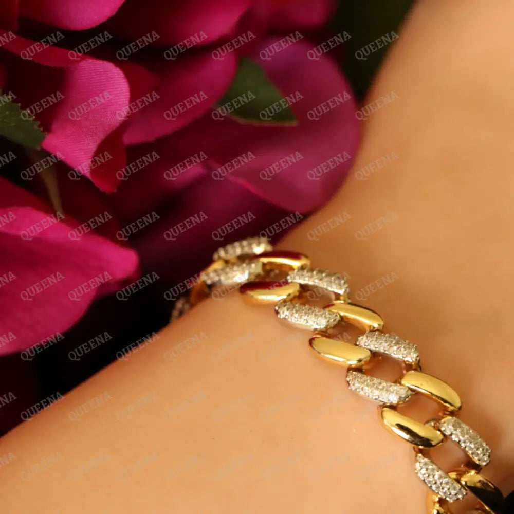 Luxurious Mix Gold with Silver Janzeer Chain Bracelet Studded with Full Zircon Bracelet