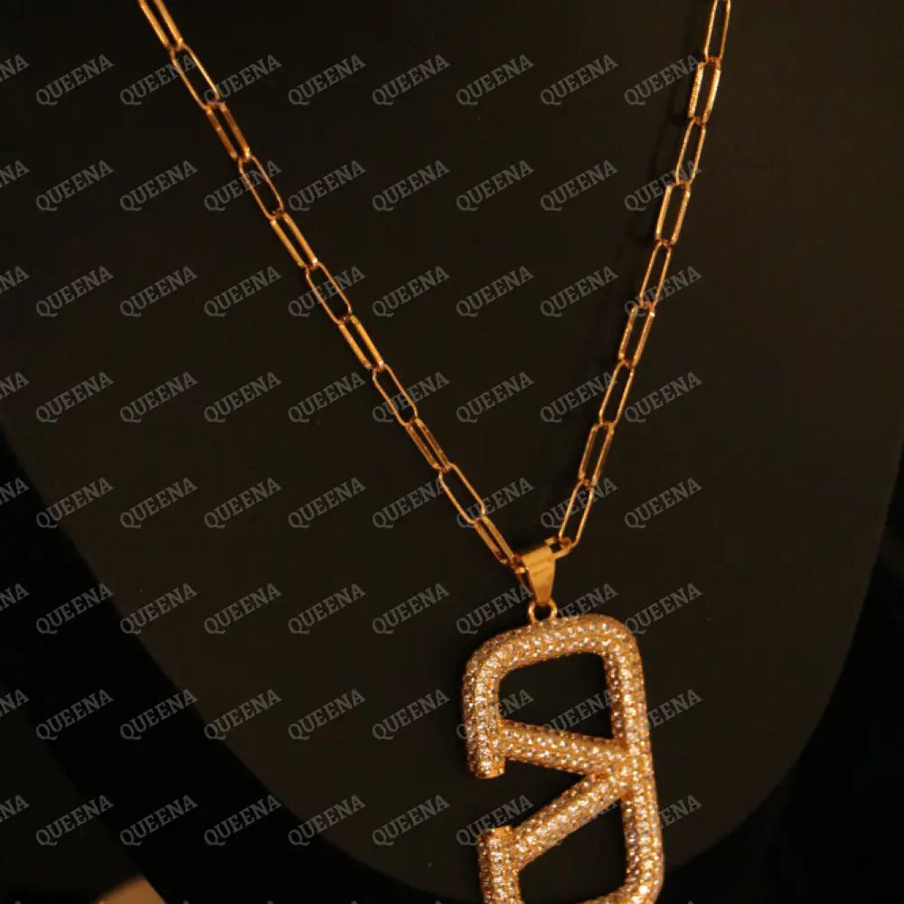 Luxurious Sparkle Valentina Big Pendant With Paperclip Chain Necklace Studded with Full Zircons Necklaces