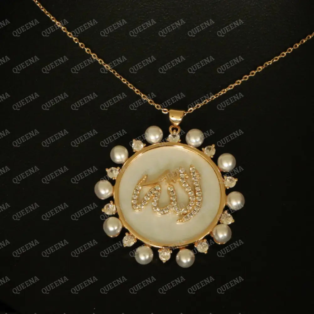 Luxury ’ALLAH’ Name Necklace studded with Mother of pearls on White Shell and Zircon Necklaces