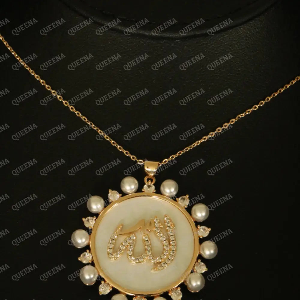 Luxury ’ALLAH’ Name Necklace studded with Mother of pearls on White Shell and Zircon Necklaces