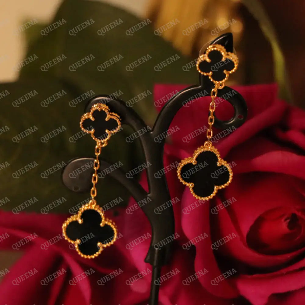 Luxury Black Two Clovers Stud Earrings Earrings