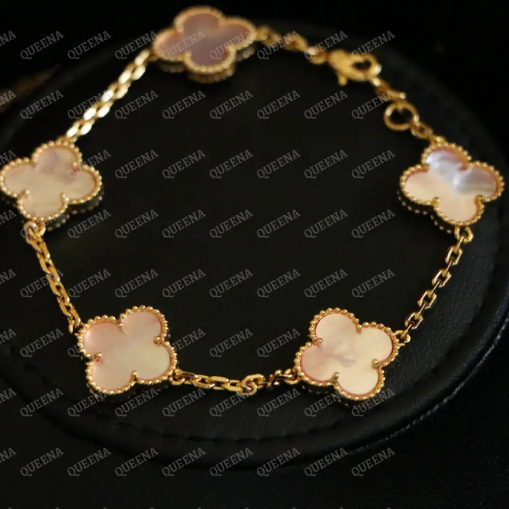 Luxury Clover Jewelry Set with 10 PEARL PINK Clover Flowers (Necklace + Bracelet) - High Quality 18k Gold Plated