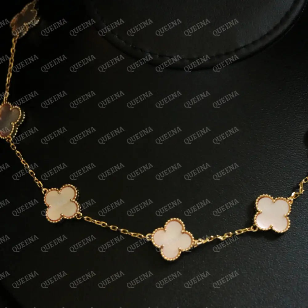 Luxury Clover Necklace with 10 PEARL PINK Clover Flowers Necklaces
