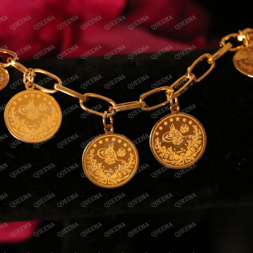 Luxury Golden Multi Turkish Lyra Coins Chain Bracelet Bracelet