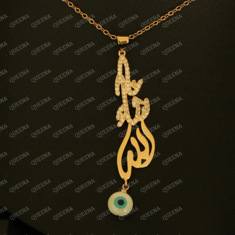 Luxury Golden Necklace (MASHALLAH) WHAT ALLAH HAS WILLED IT Word In Arabic Calligraphy studded with Zircon Necklaces
