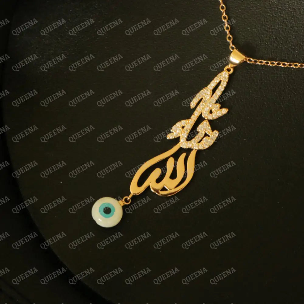 Luxury Golden Necklace (MASHALLAH) WHAT ALLAH HAS WILLED IT Word In Arabic Calligraphy studded with Zircon Necklaces
