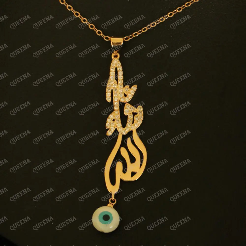 Luxury Golden Necklace (MASHALLAH) WHAT ALLAH HAS WILLED IT Word In Arabic Calligraphy studded with Zircon Necklaces