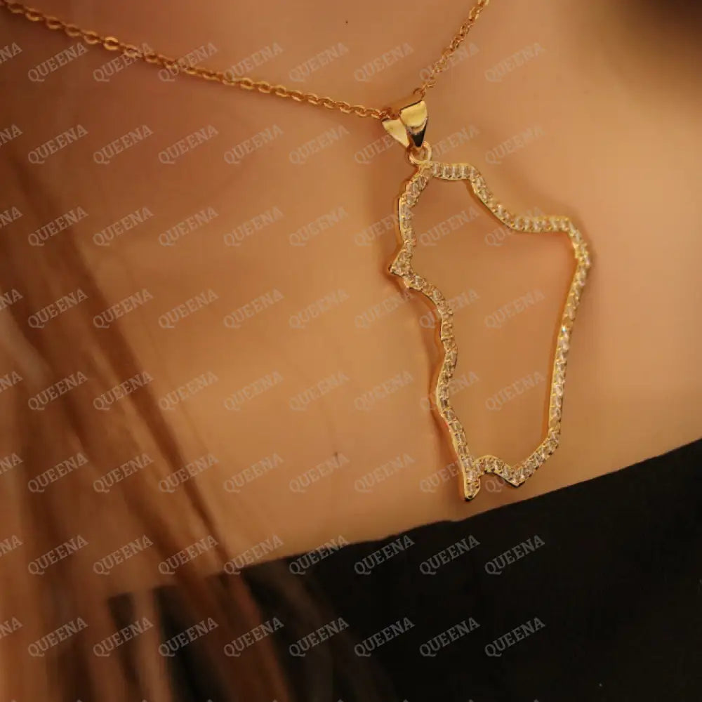 Luxury Golden Zircon IRAQ Country Map - Pendant Necklace Necklaces