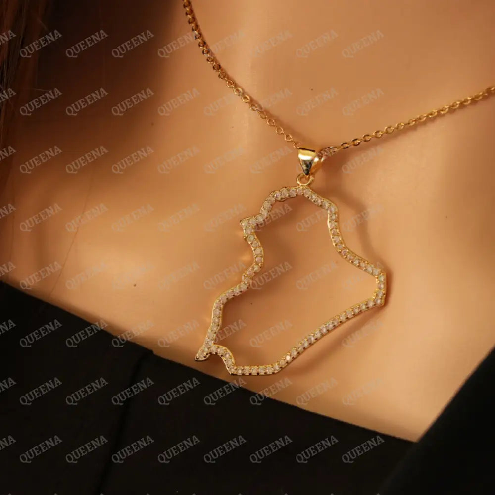 Luxury Golden Zircon IRAQ Country Map - Pendant Necklace Necklaces