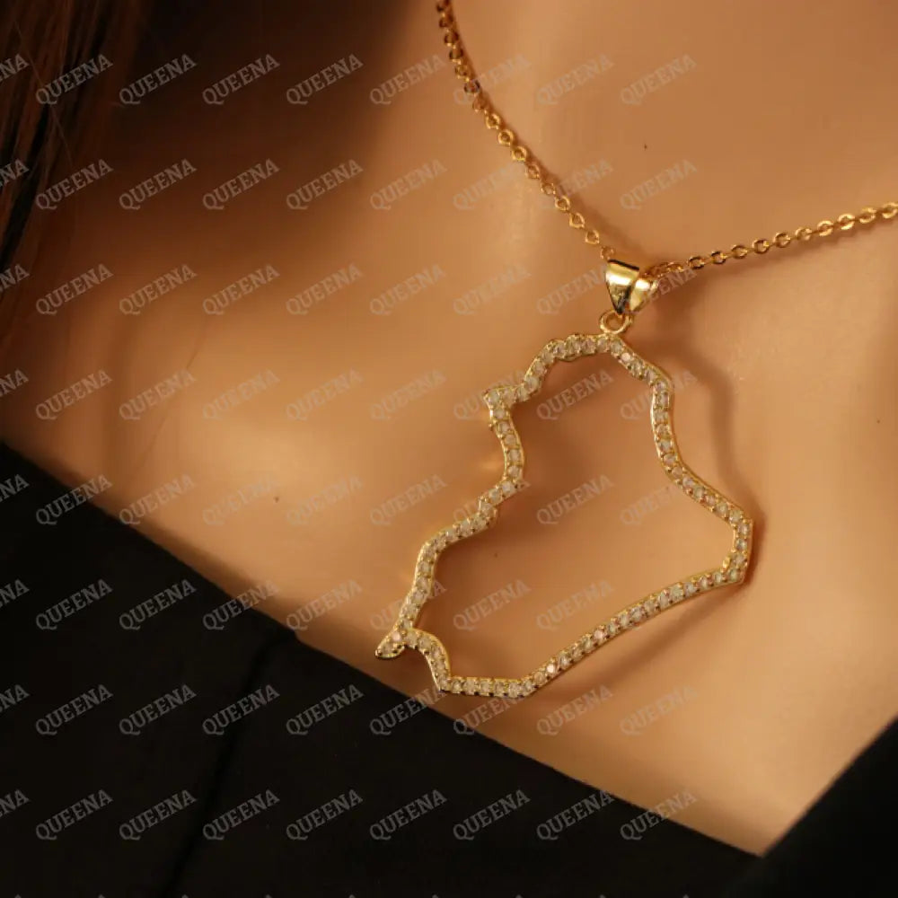 Luxury Golden Zircon IRAQ Country Map - Pendant Necklace Necklaces
