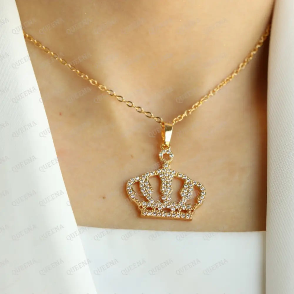 Luxury Golden Zircon Jordan Royal Crown - Pendant Necklace Necklaces