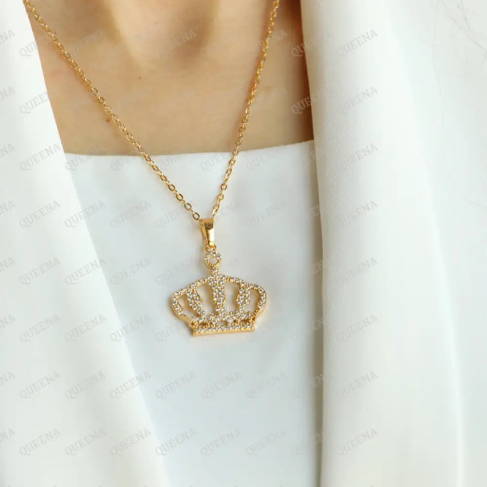 Luxury Golden Zircon Jordan Royal Crown - Pendant Necklace Necklaces