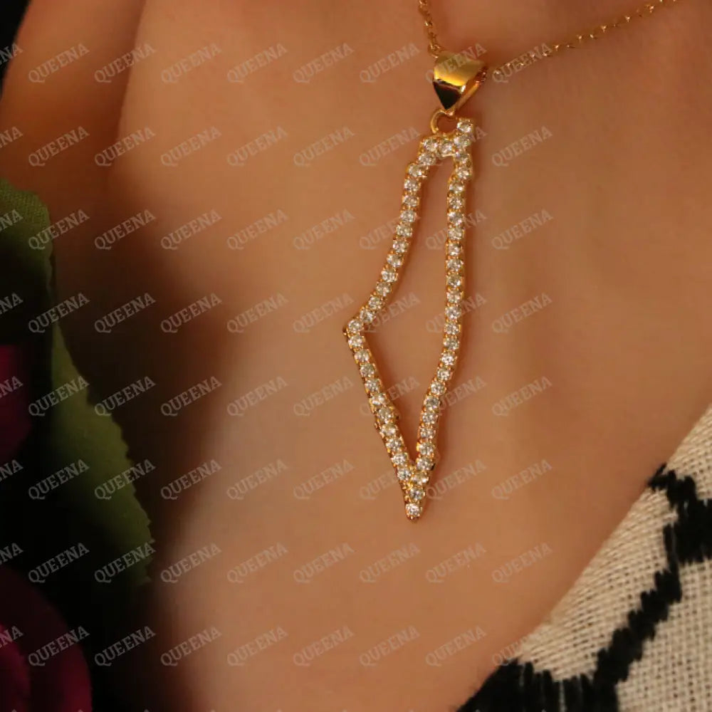 Luxury Golden Zircon PALESTINE Country Map - Pendant Necklace Necklaces