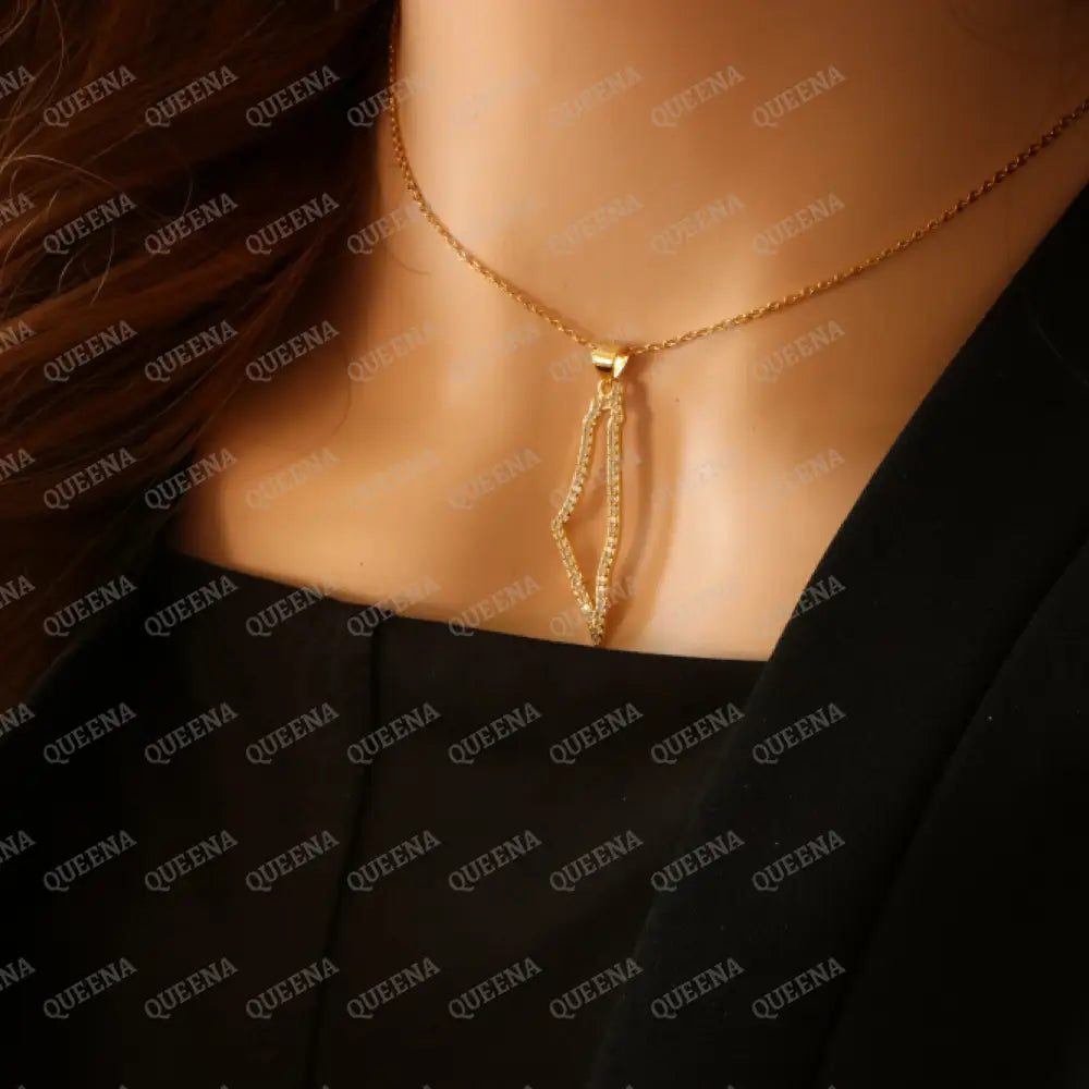 Luxury Golden Zircon PALESTINE Country Map - Pendant Necklace Necklaces