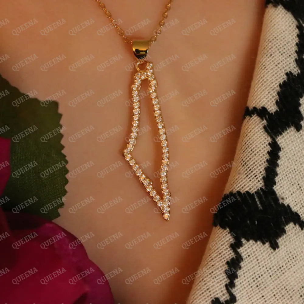 Luxury Golden Zircon PALESTINE Country Map - Pendant Necklace Necklaces
