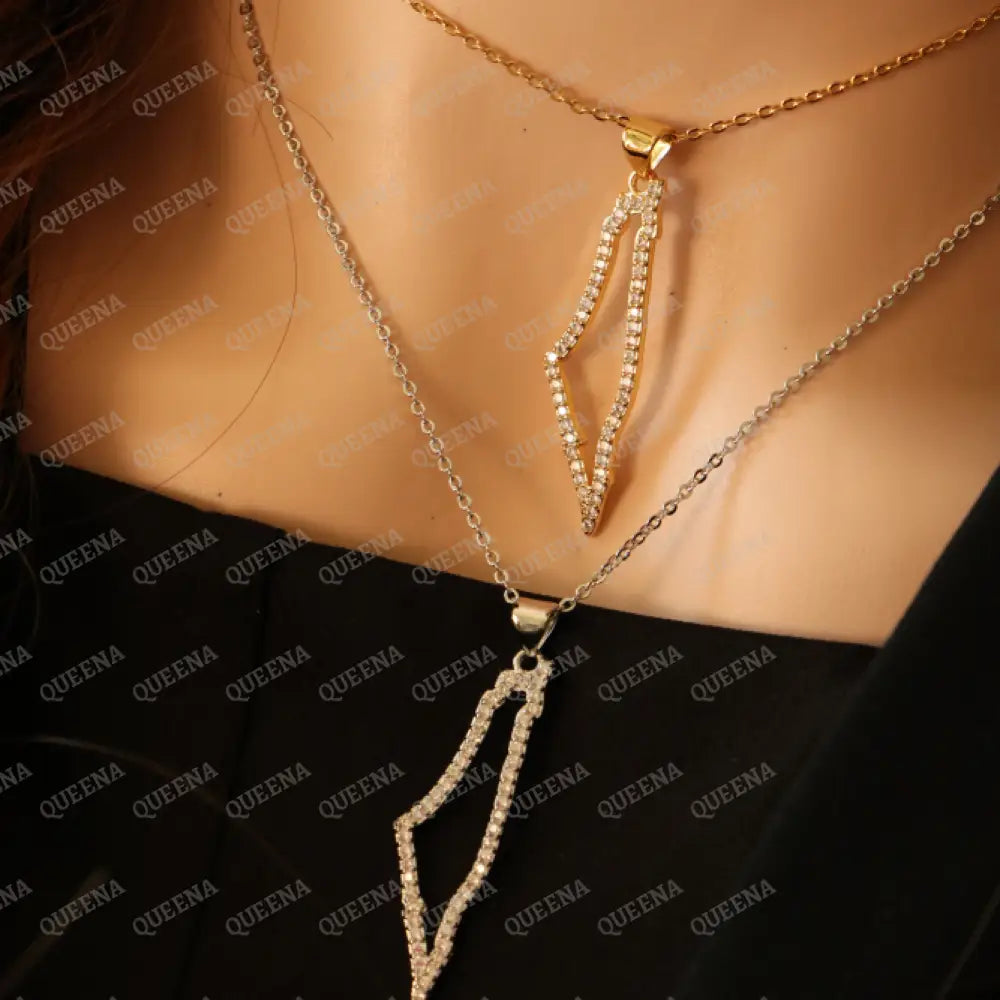 Luxury Golden Zircon PALESTINE Country Map - Pendant Necklace Necklaces