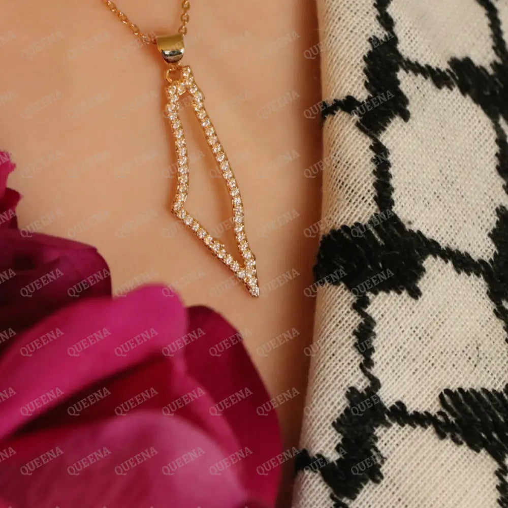 Luxury Golden Zircon PALESTINE Country Map - Pendant Necklace Necklaces