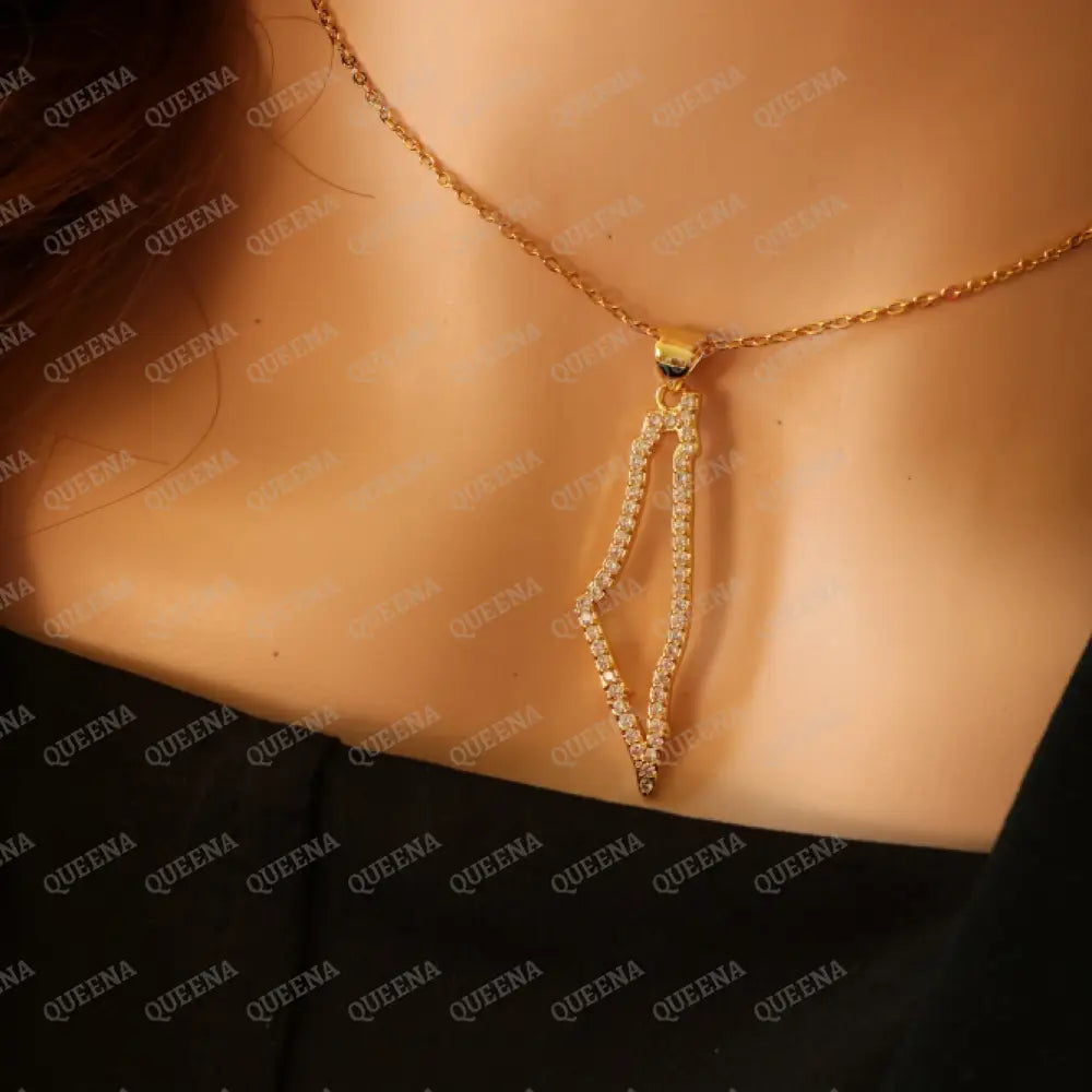 Luxury Golden Zircon PALESTINE Country Map - Pendant Necklace Necklaces