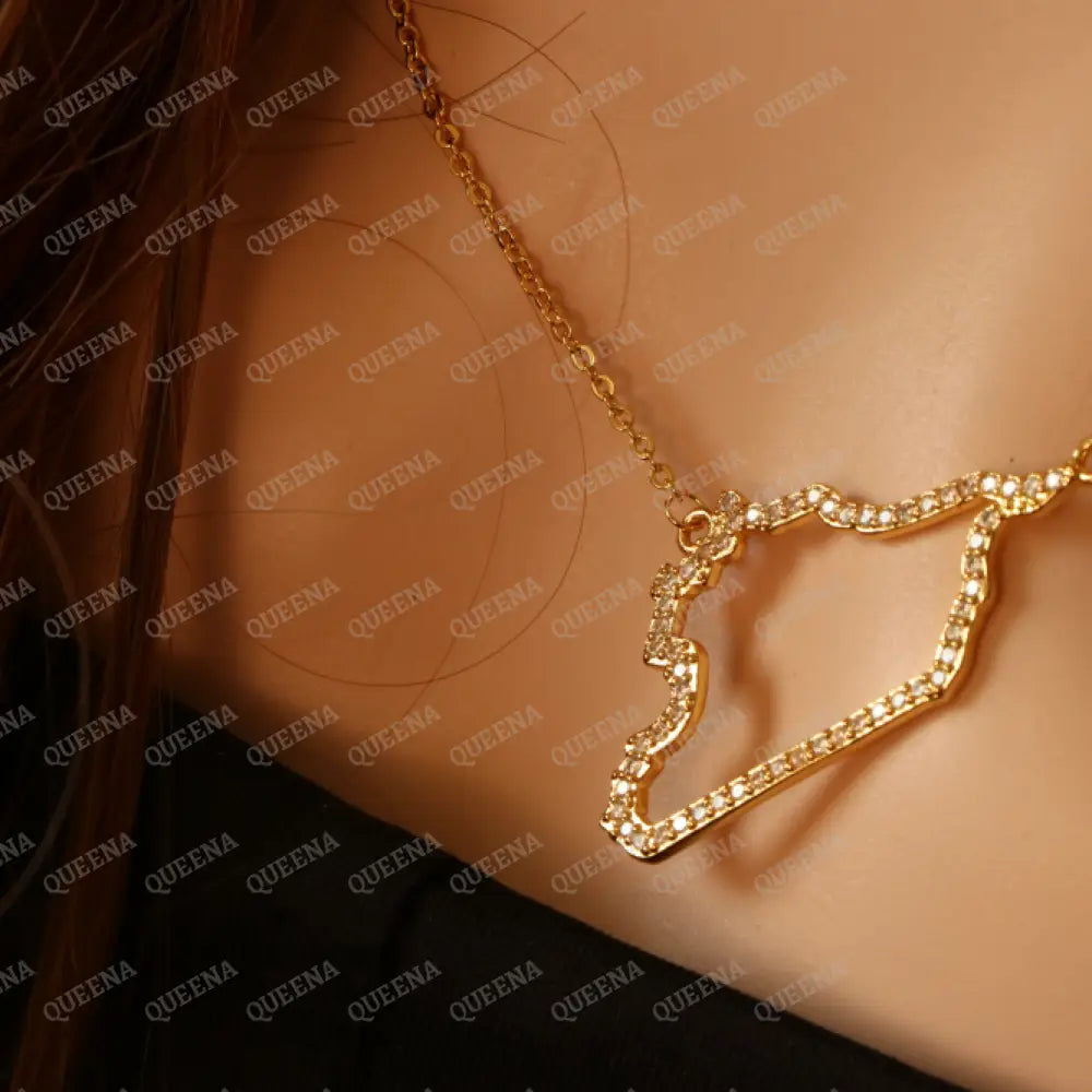 Luxury Golden Zircon SYRIA Country Map Necklace - Pendant Necklace Necklaces
