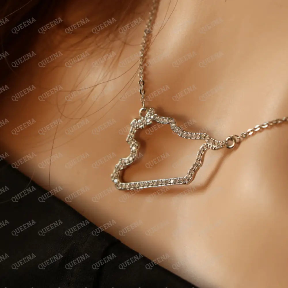 Luxury Golden Zircon SYRIA Country Map Necklace - Pendant Necklace Necklaces
