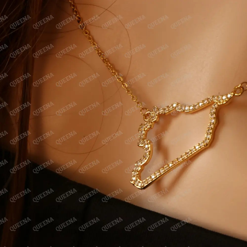 Luxury Golden Zircon SYRIA Country Map Necklace - Pendant Necklace Necklaces