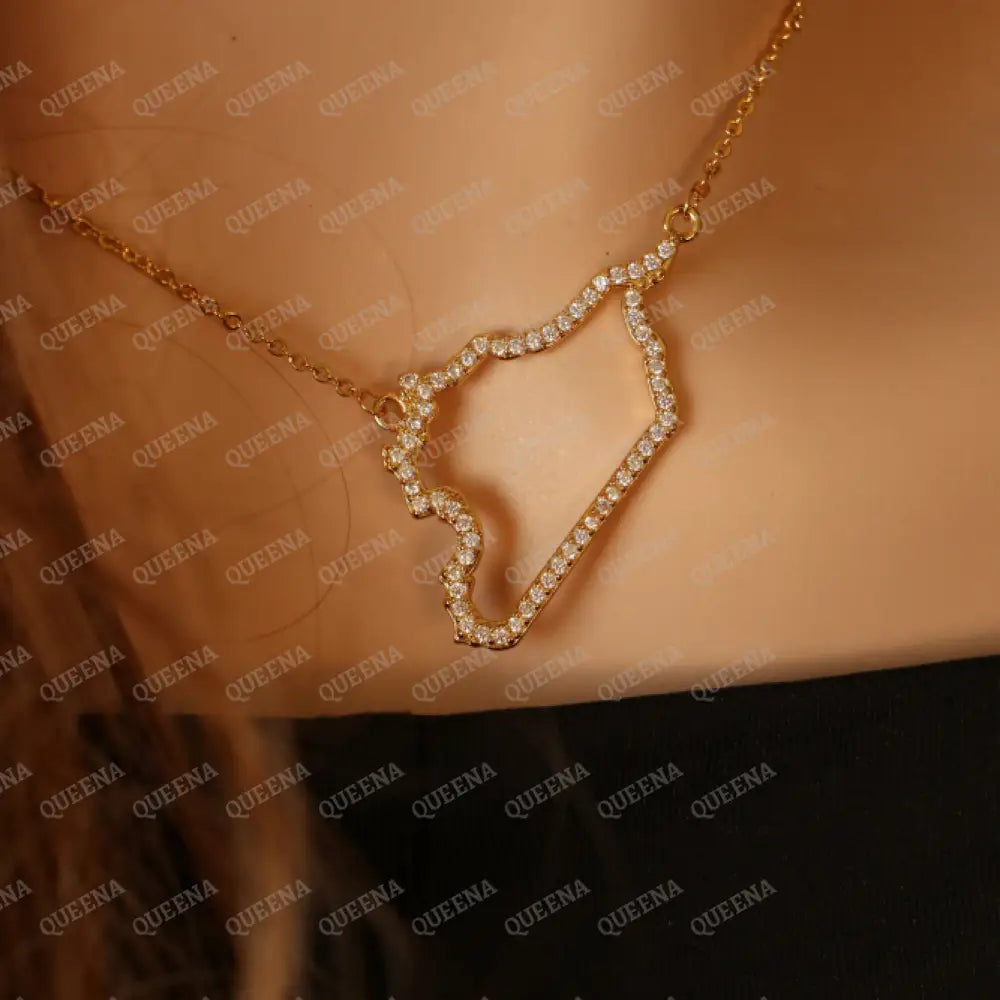 Luxury Golden Zircon SYRIA Country Map Necklace - Pendant Necklace Necklaces