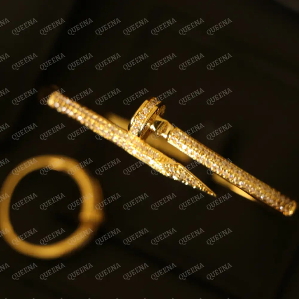 Luxury HALF SET 18k Gold Plated Golden Nail Bracelet Studded With Full Zircon (Bangle + Ring) Jewelry Sets