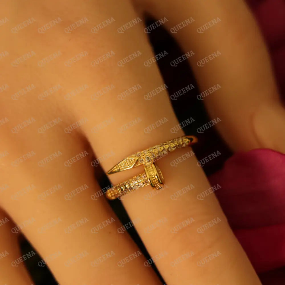Luxury HALF SET 18k Gold Plated Golden Nail Bracelet Studded With Full Zircon (Bangle + Ring) Jewelry Sets