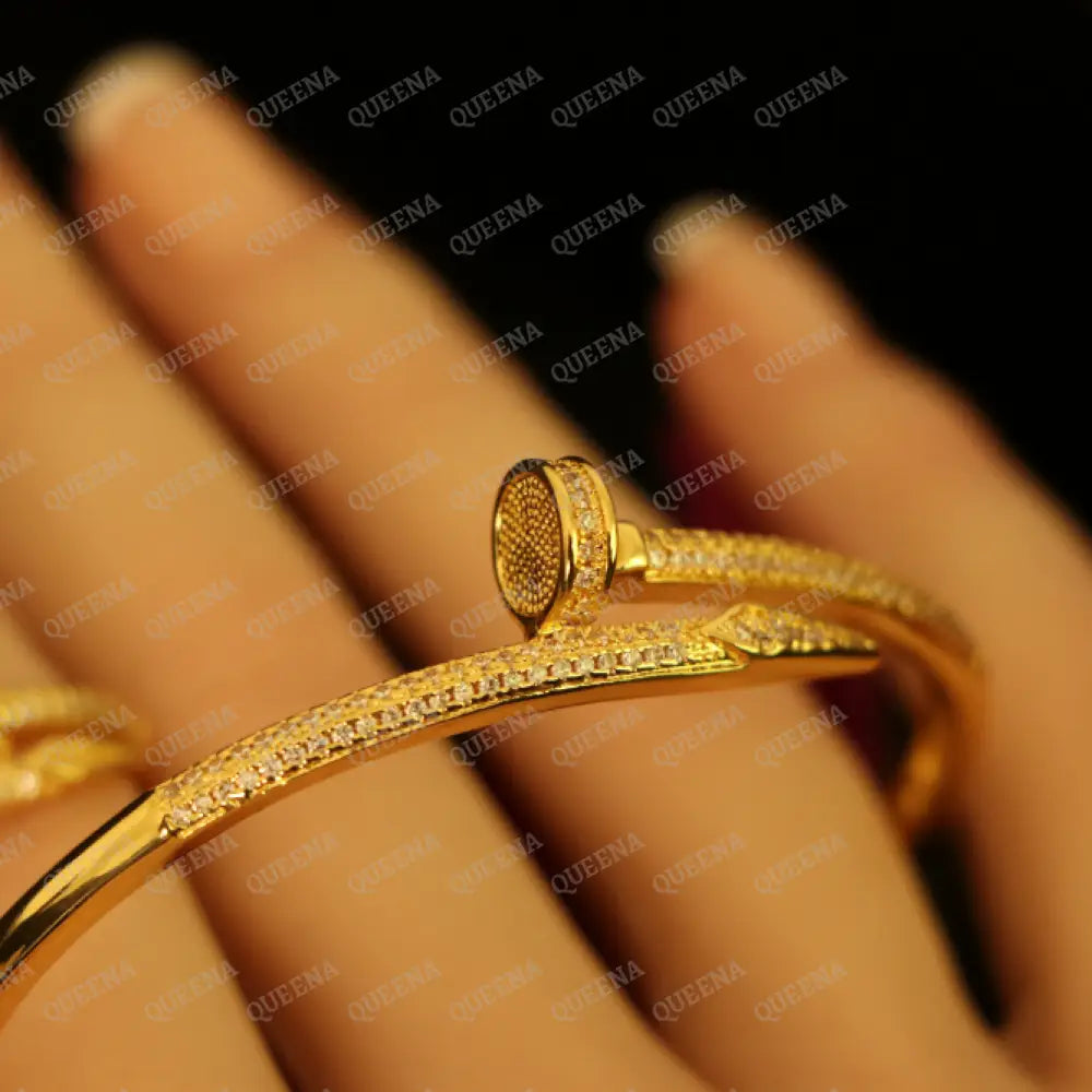 Luxury HALF SET 18k Gold Plated Golden Nail Bracelet Studded With Full Zircon (Bangle + Ring) Jewelry Sets