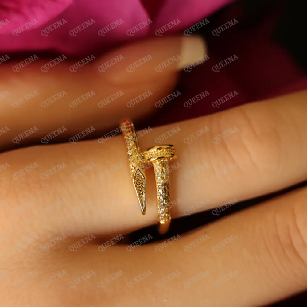 Luxury HALF SET 18k Gold Plated Golden Nail Bracelet Studded With Full Zircon (Bangle + Ring) Jewelry Sets