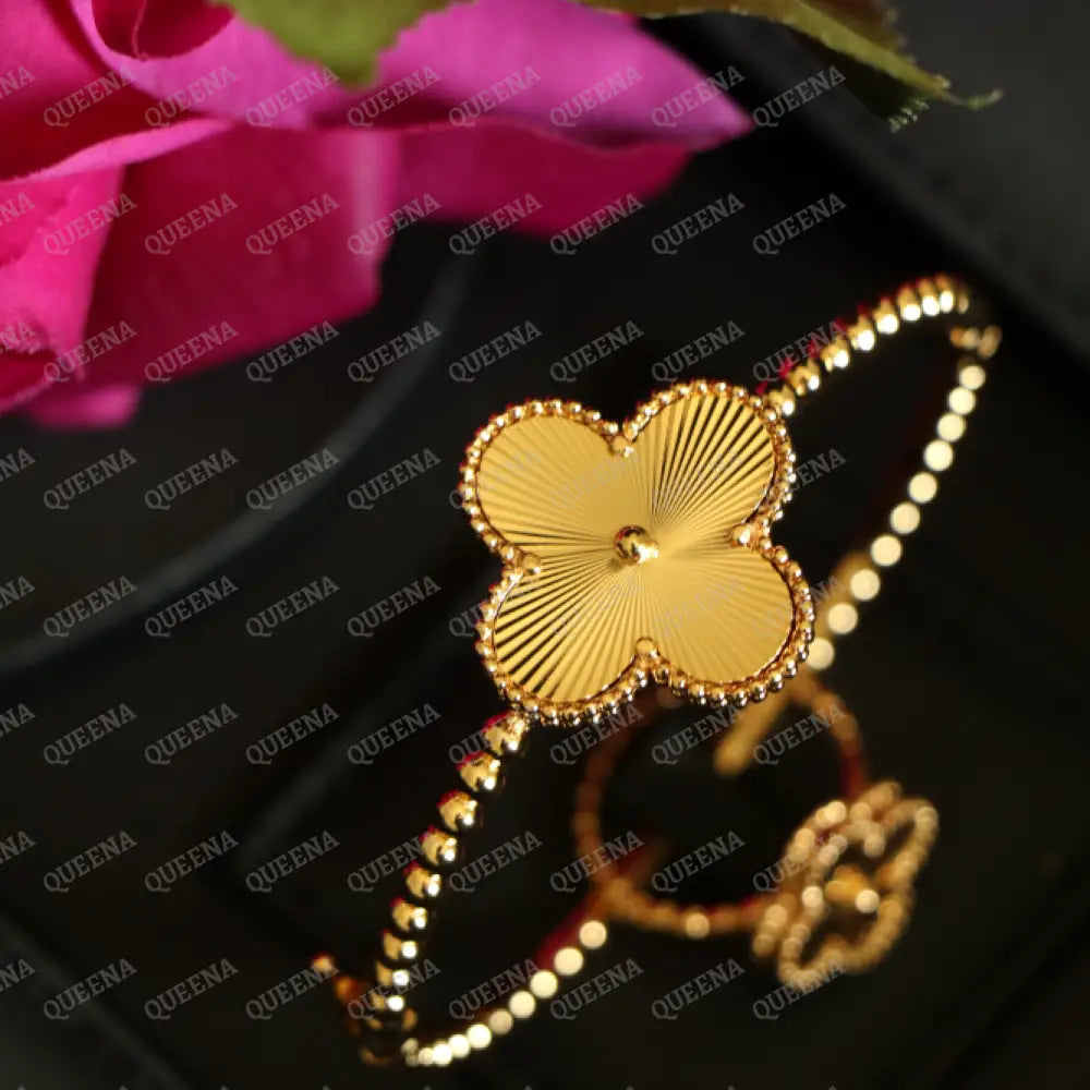 Luxury HALF SET 18k Gold Plated Valerie Golden Floral Clover (Bangle + Ring) Jewelry Sets