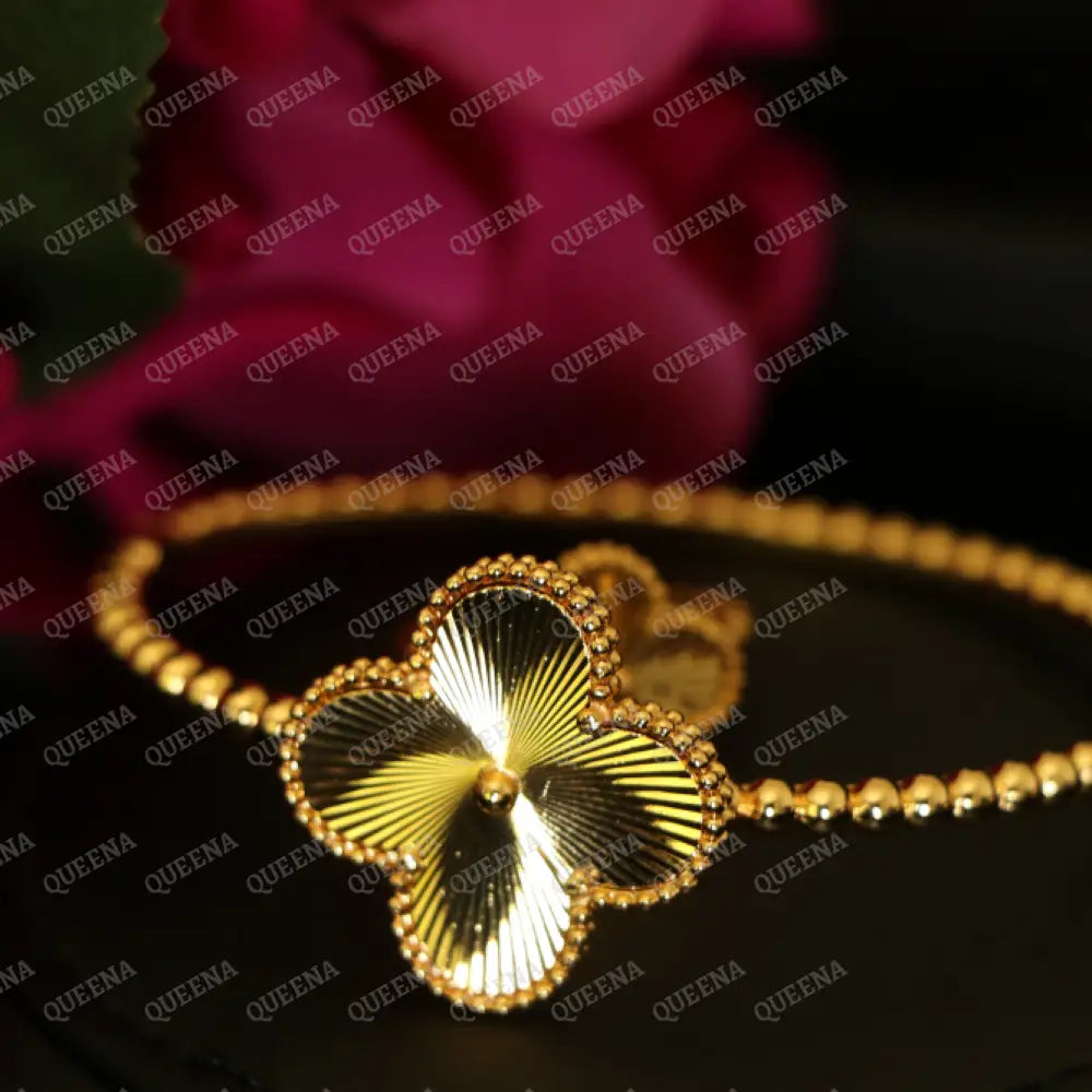 Luxury HALF SET 18k Gold Plated Valerie Golden Floral Clover (Bangle + Ring) Jewelry Sets
