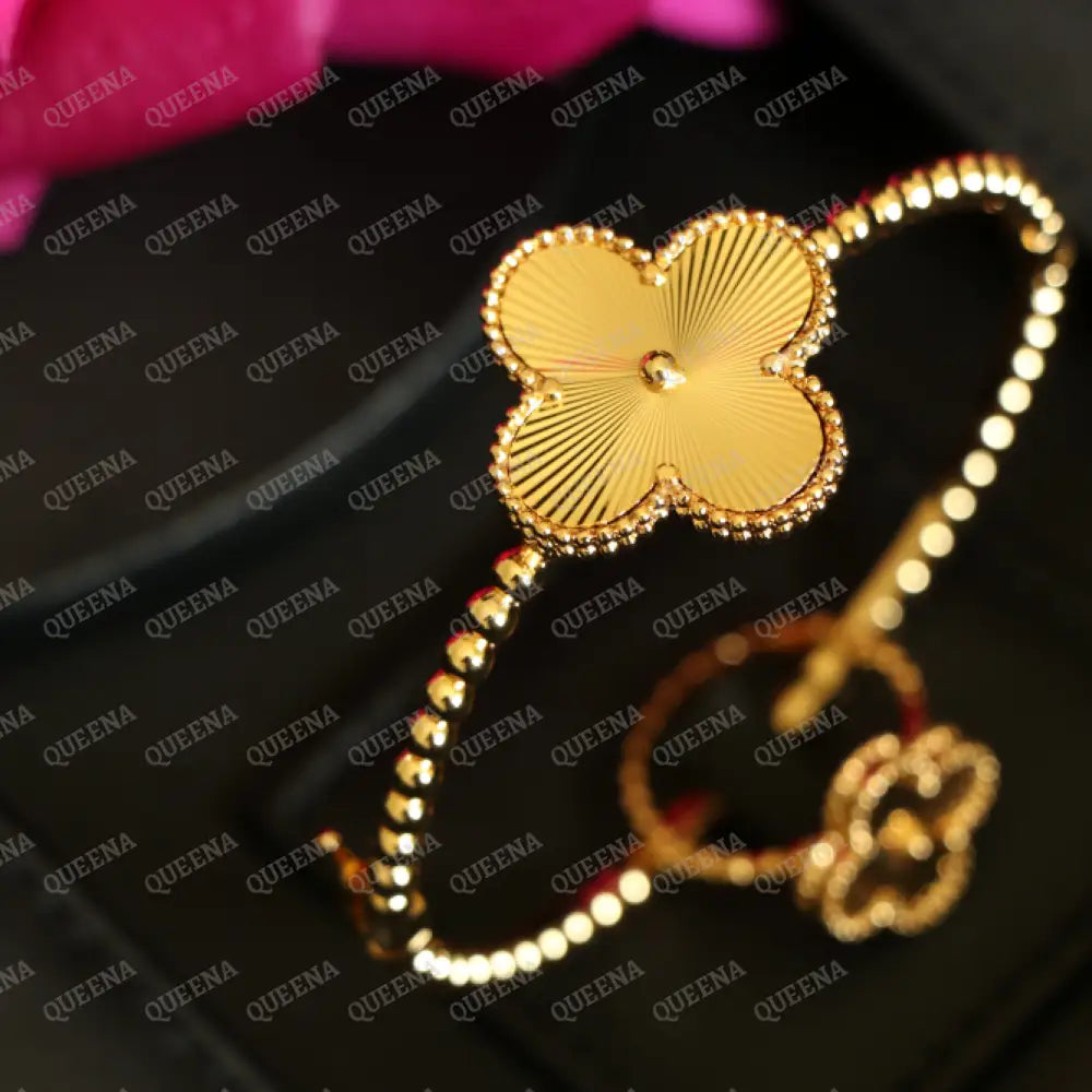 Luxury HALF SET 18k Gold Plated Valerie Golden Floral Clover (Bangle + Ring) Jewelry Sets