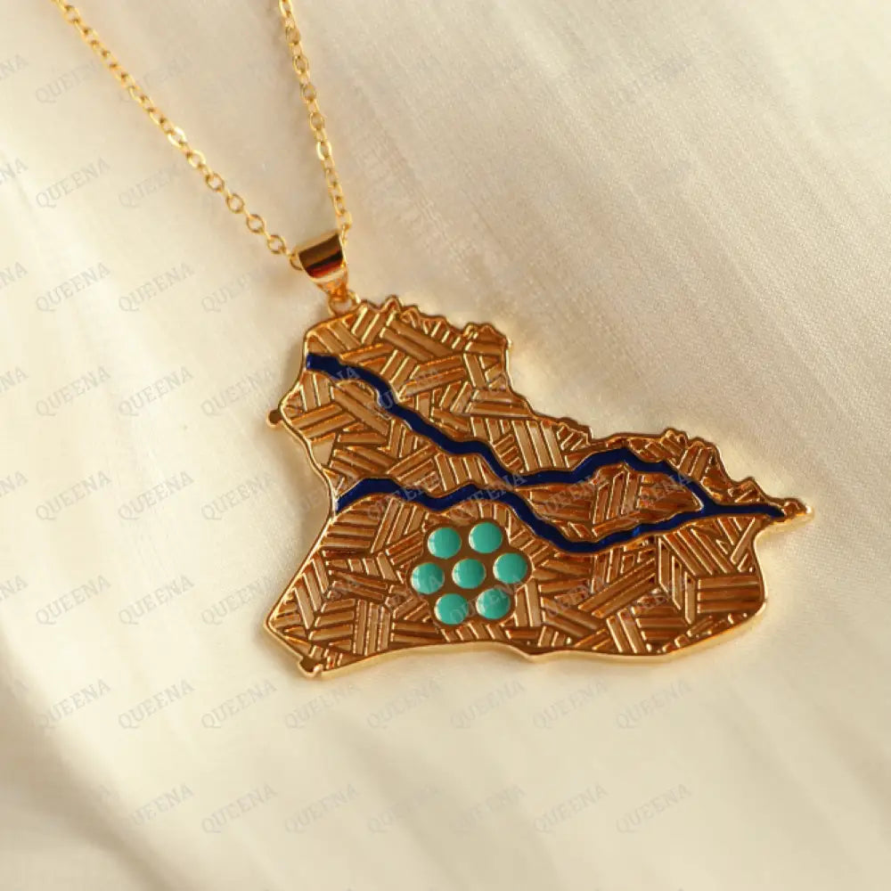 Luxury Iraq Country Map With A Distinctive Design Of The Tigris And Euphrates Rivers - Pendant