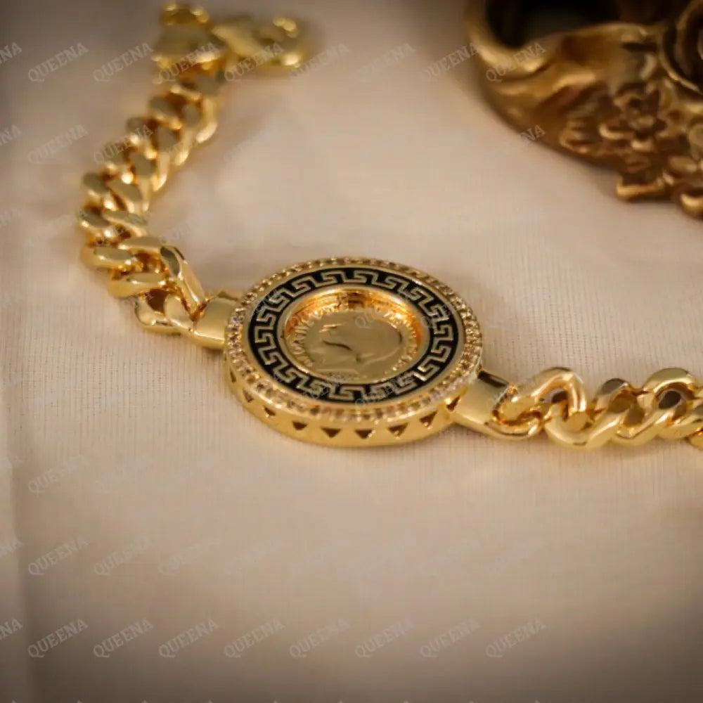 Luxury Lyra Coin Jewelry Full Set 4 Pieces Golden Lyra Coin Janzeer Chain With Verasacei Pattern -