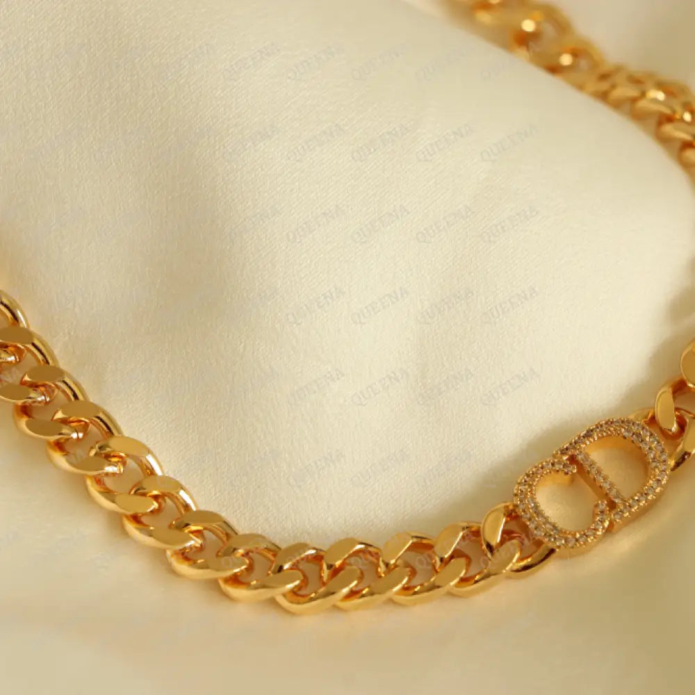 Luxury New Cd Link Chain Necklace Studded With Zircon - High Quality 18K Gold Plated Statement