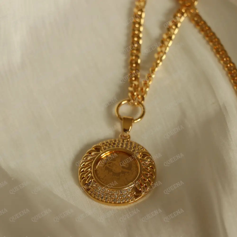 Luxury Shiny Gold Plated 18K Turkish Lyra Coin Long Janzeer Chain Necklace Studded with Zircon Necklaces