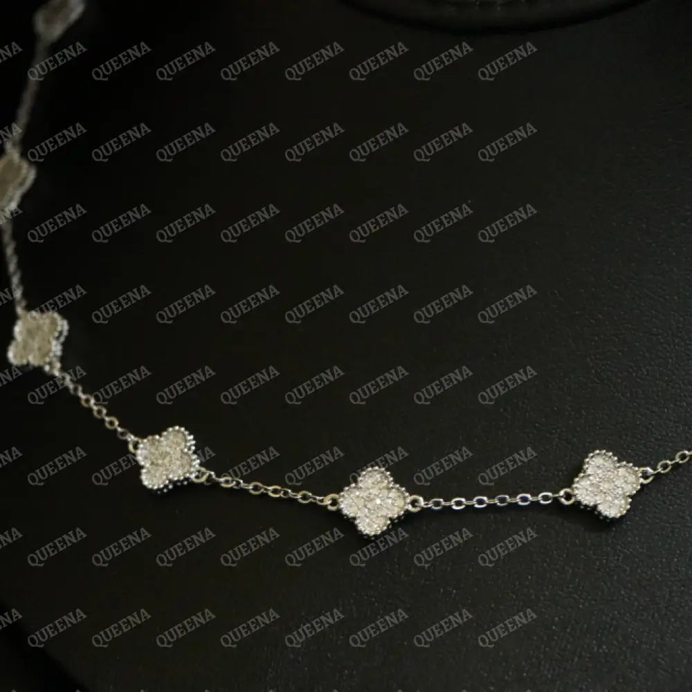 Luxury Silver ROSA Floral Necklace with 10 Mini Clover Flowers Necklaces
