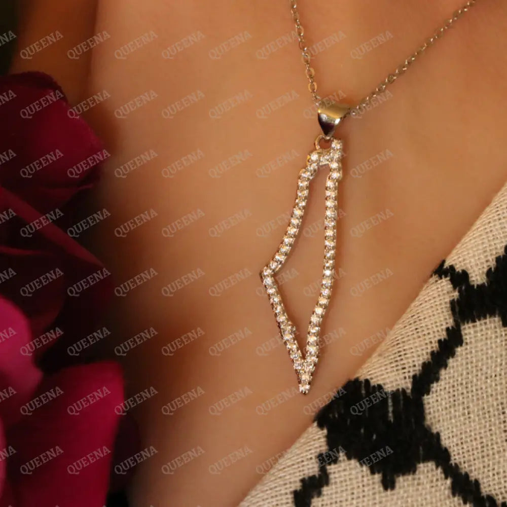Luxury SILVER Zircon PALESTINE Country Map - Pendant Necklace Necklaces