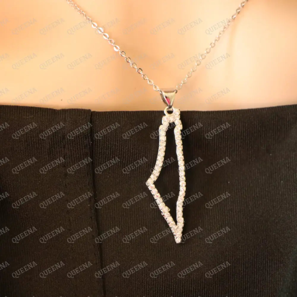 Luxury SILVER Zircon PALESTINE Country Map - Pendant Necklace Necklaces