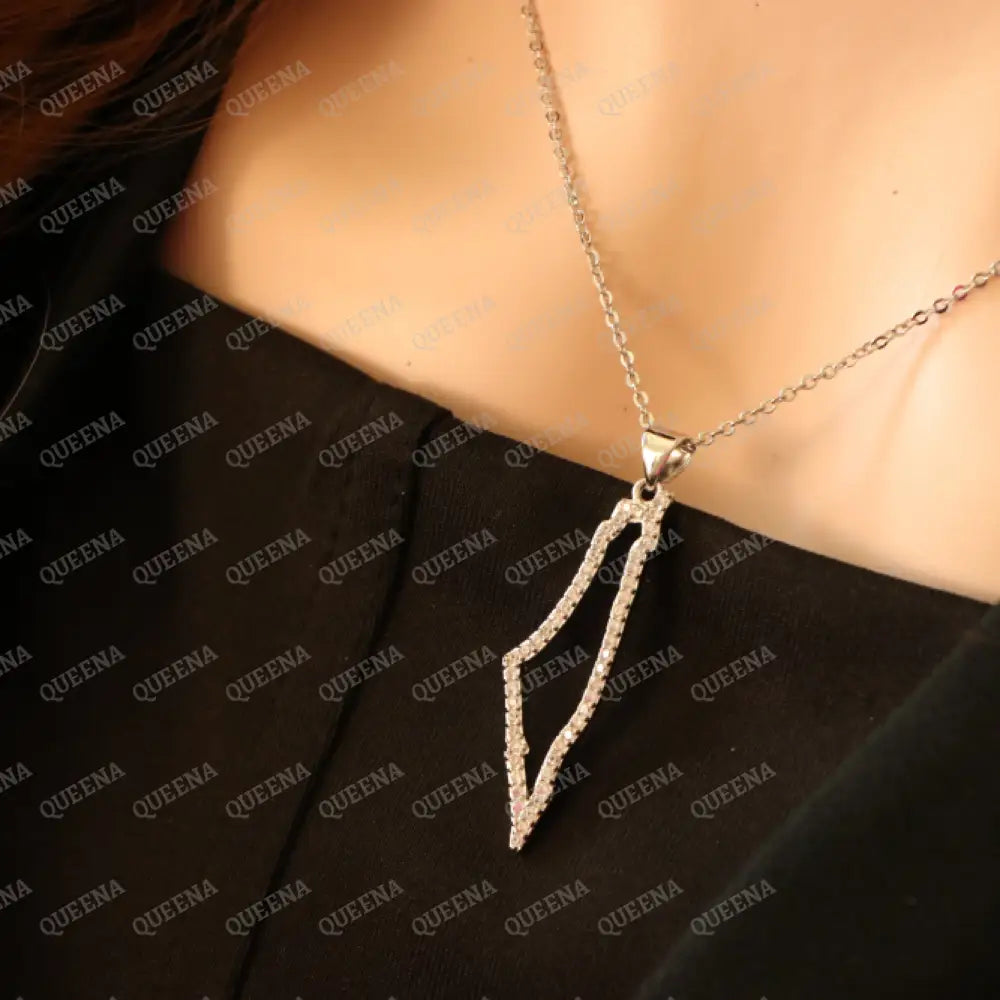 Luxury SILVER Zircon PALESTINE Country Map - Pendant Necklace Necklaces