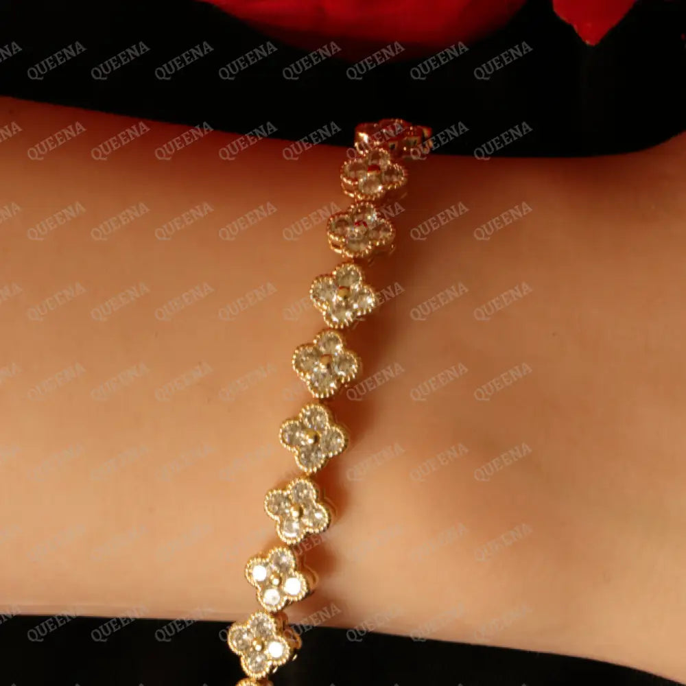 Luxury Sparkling Clovers Flowers CRYSTAL Gemstones Tennis Bracelet Bracelet